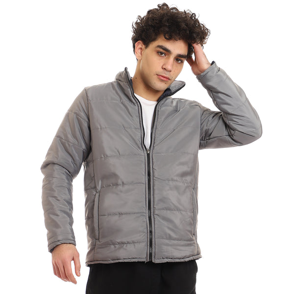 Waterproof Zip Through Long Sleeves Jacket - Grey