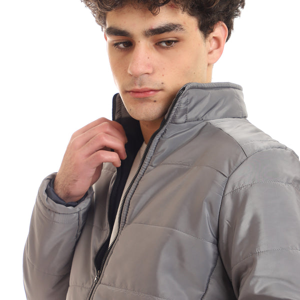 Waterproof Zip Through Long Sleeves Jacket - Grey