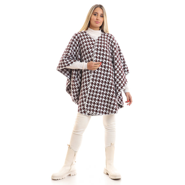 Double Face Slip On Cape - Burgundy & White