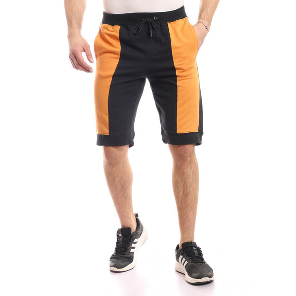 Vertical Color Block Shorts - Black & Orange