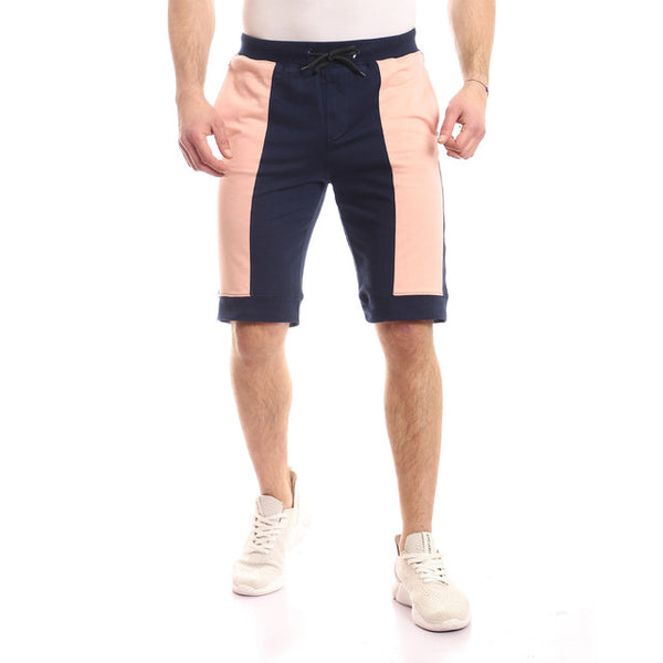 Vertical Color Block Shorts - Navy & Nude