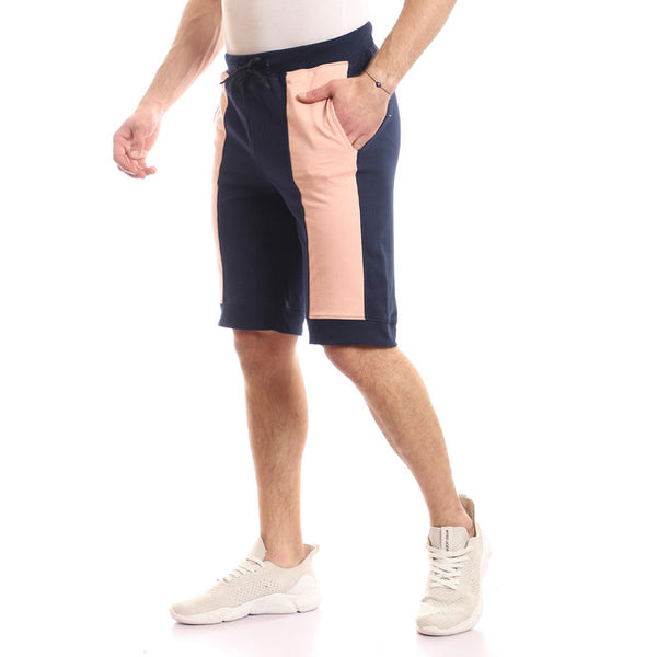 Vertical Color Block Shorts - Navy & Nude