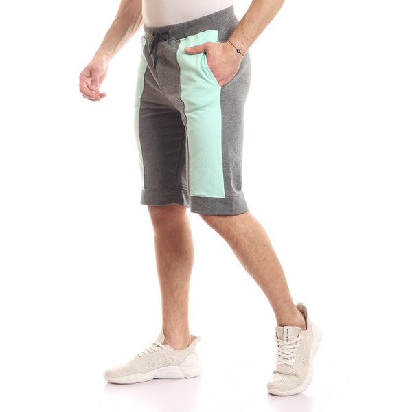 Vertical Color Block Shorts - Grey & Mint