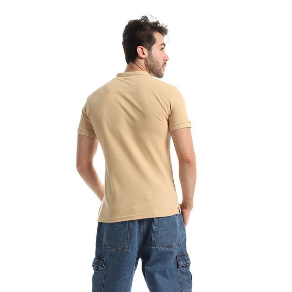 Classic Neck Stitched Cotton Beige Polo Shirt