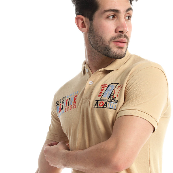 Classic Neck Stitched Cotton Beige Polo Shirt
