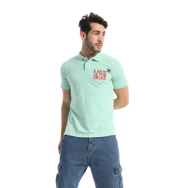 Classic Neck Pique Polo Shirt With Side Stitch - Mint