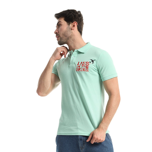 Classic Neck Pique Polo Shirt With Side Stitch - Mint