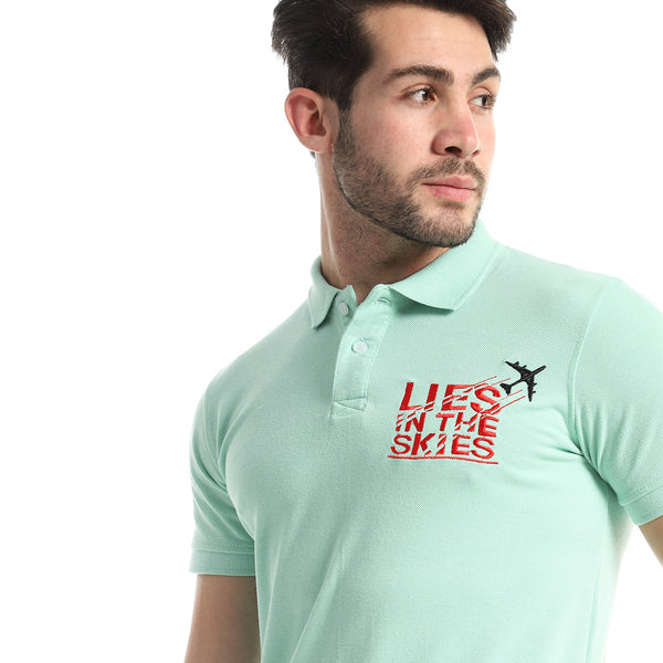 Classic Neck Pique Polo Shirt With Side Stitch - Mint