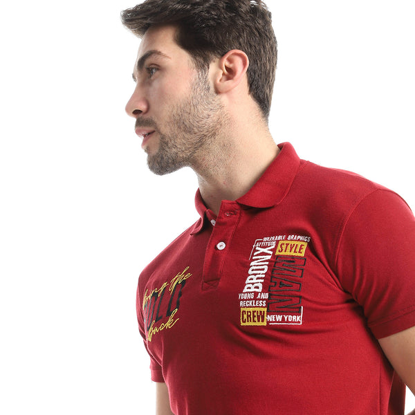 Casual Standard Fit Cotton Polo Shirt - Burgundy