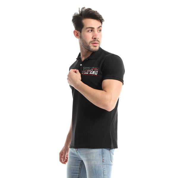 Chest Stitched Half Sleeves Polo Shirt - Black
