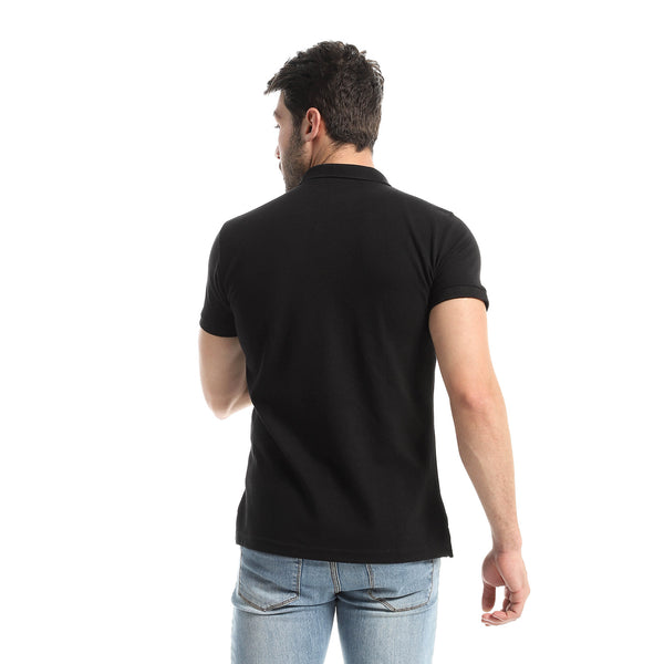Chest Stitched Half Sleeves Polo Shirt - Black