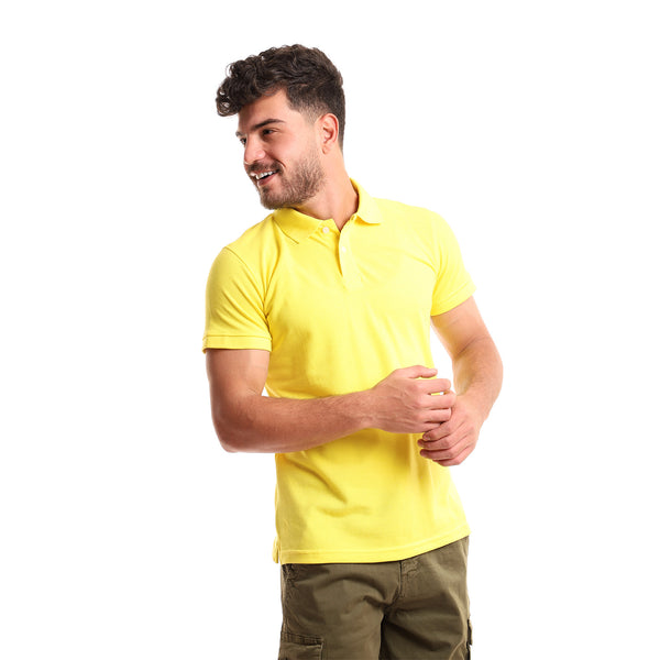 Turn Down Collar Plain Yellow Short Sleeves Polo Shirt