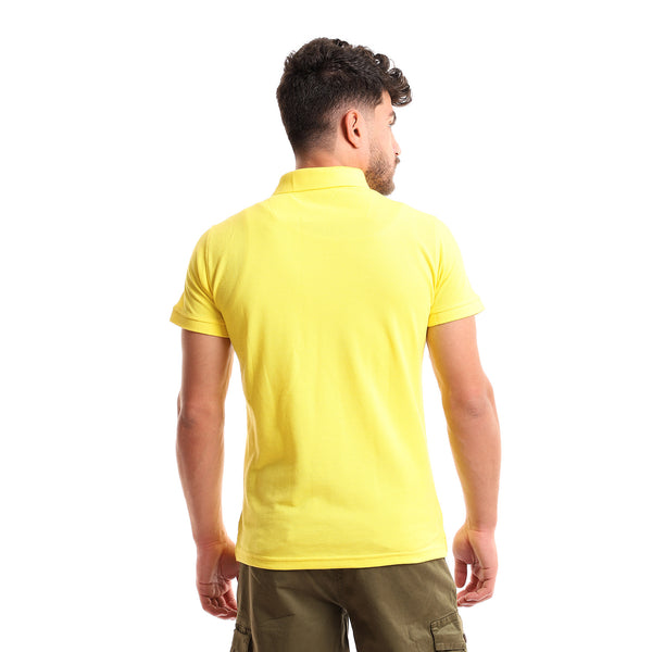 Turn Down Collar Plain Yellow Short Sleeves Polo Shirt