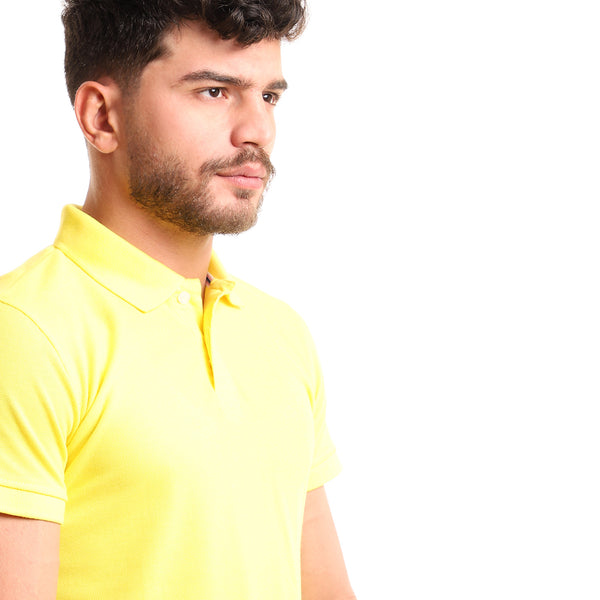 Turn Down Collar Plain Yellow Short Sleeves Polo Shirt