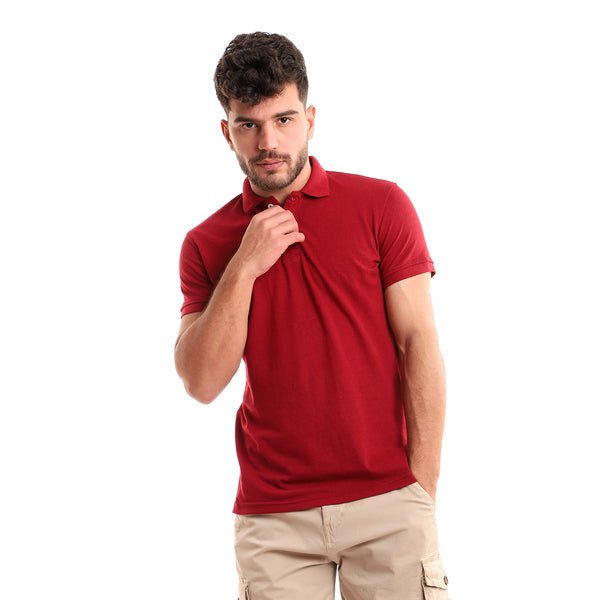 Buttoned Neck With Full Sleeves Polo Shirt - Dark Red