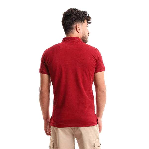 Buttoned Neck With Full Sleeves Polo Shirt - Dark Red