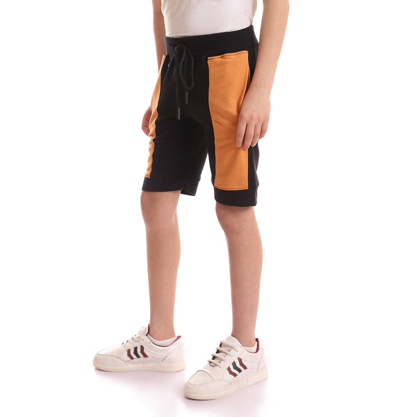 Bi-Tone Verical Color Block Shorts - Orange & Black