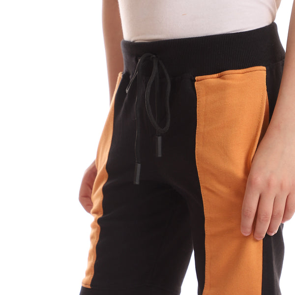 Bi-Tone Verical Color Block Shorts - Orange & Black