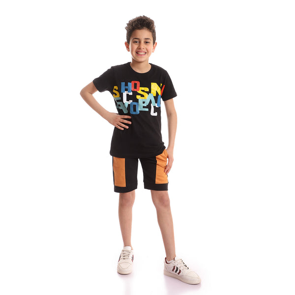 Bi-Tone Verical Color Block Shorts - Orange & Black
