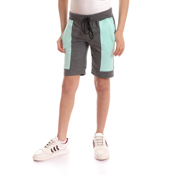 Vertical Color Block Shorts - Heather Charcoal & Mint