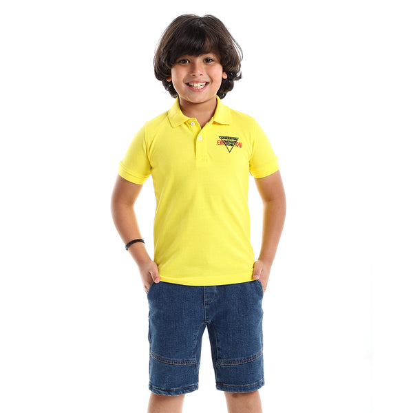 قميص بولو "Generation Expression" باللونين الأصفر والأسود مخيط