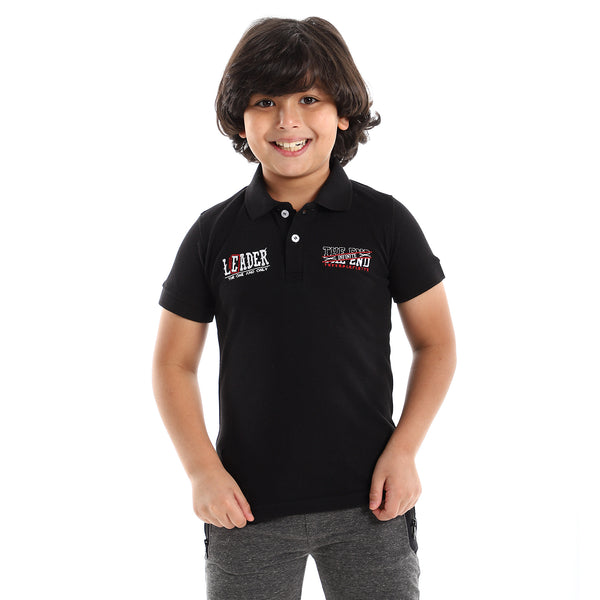 Turn Down Collar Stitched Black, Red & White Polo Shirt