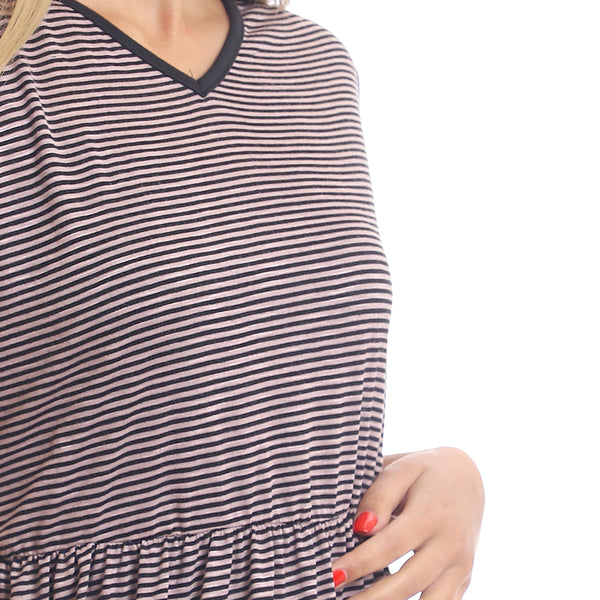 Striped Sleeveless V Neck Sleepshirt - Black & Cashmere
