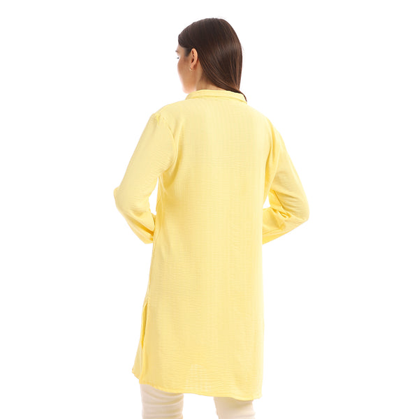 Chest Flap Pockets Solid Buttoned Shirt - Light Yellow