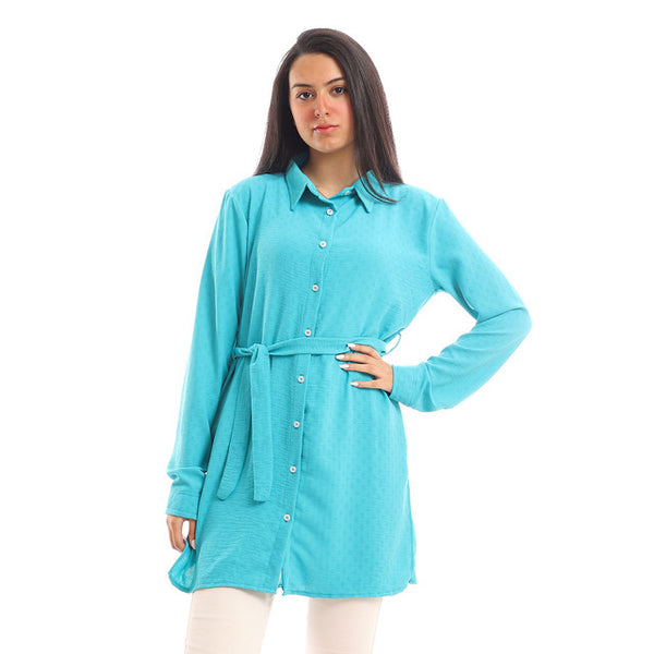 Self Patterned Button Down Shirt - Turquoise