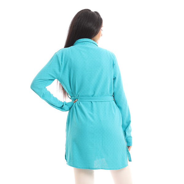 Self Patterned Button Down Shirt - Turquoise