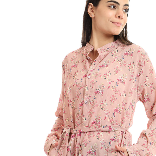 Floral Long Sleeves Full Buttons Down Shirt - Cashmere