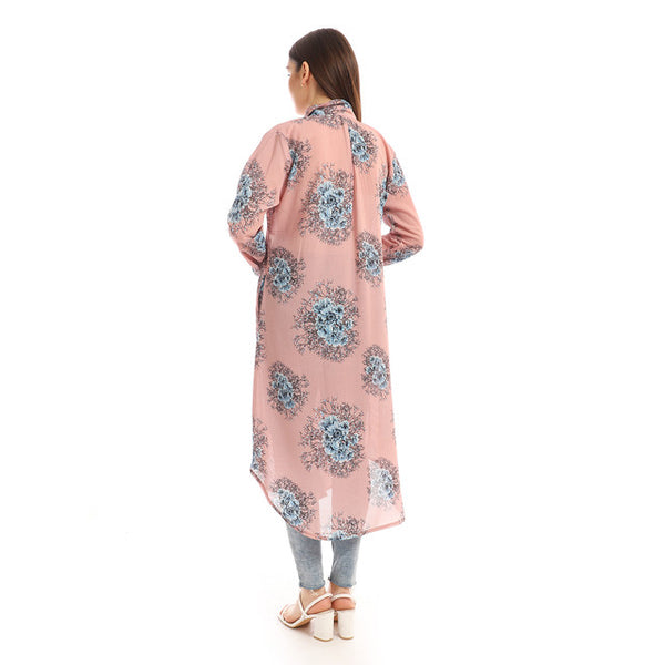 Floral Buttons Down Summer Long Shirt - Cashmere & Baby Blue