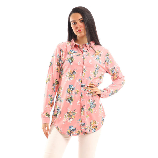 Floral Full Buttoned Classic Collar Shirt - Pink