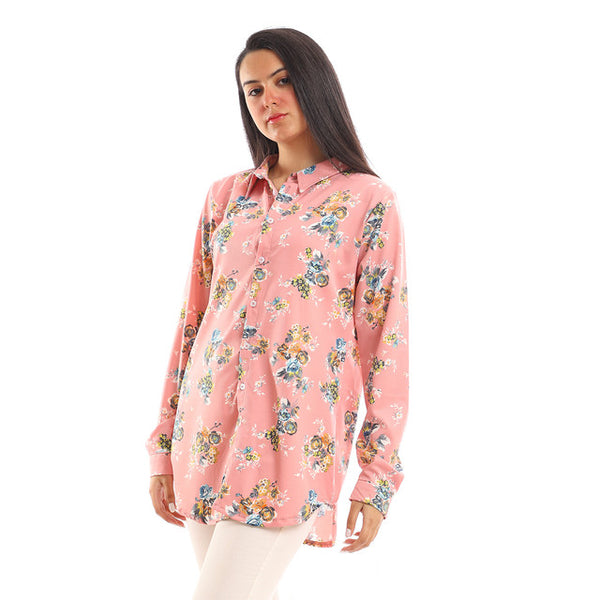 Floral Full Buttoned Classic Collar Shirt - Pink