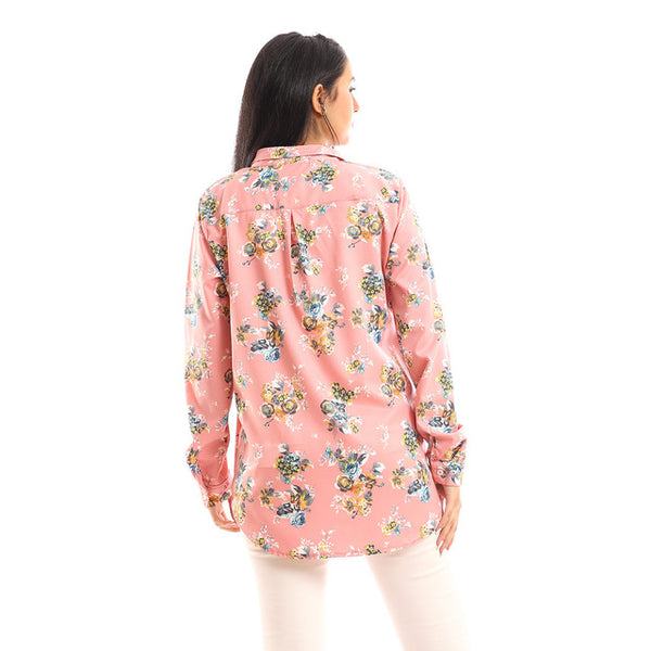 Floral Full Buttoned Classic Collar Shirt - Pink