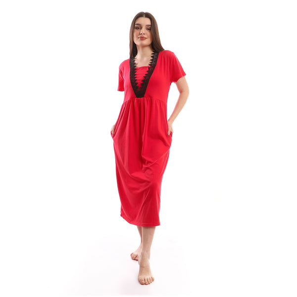 Slip On Short Sleeves Nightgown - Fuchsia