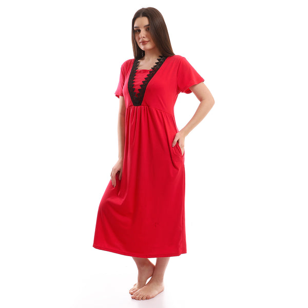Slip On Short Sleeves Nightgown - Fuchsia