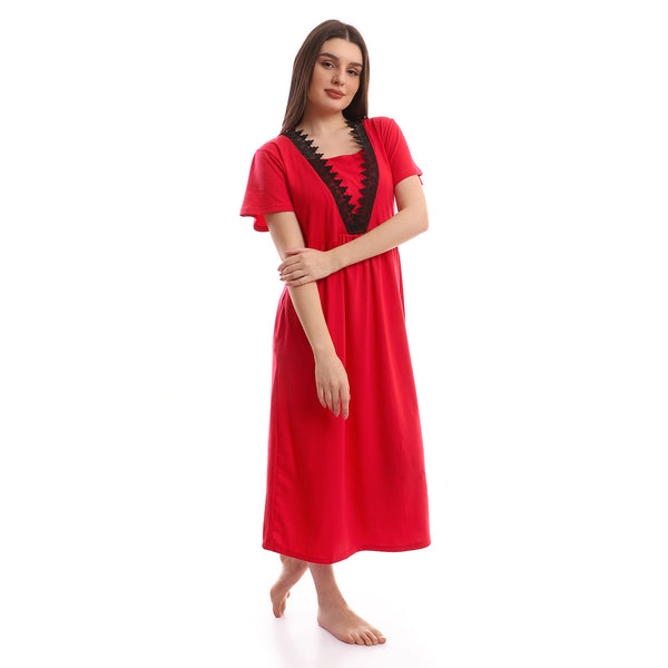 Slip On Short Sleeves Nightgown - Fuchsia