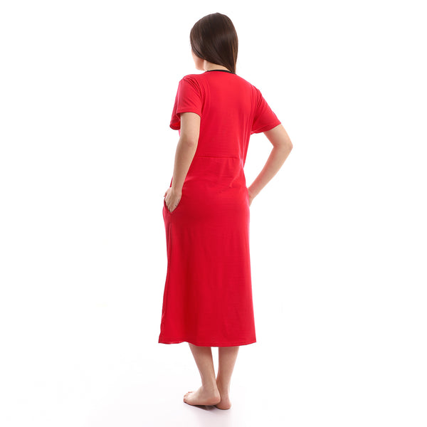 Slip On Short Sleeves Nightgown - Fuchsia