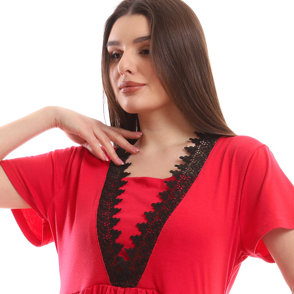 Slip On Short Sleeves Nightgown - Fuchsia