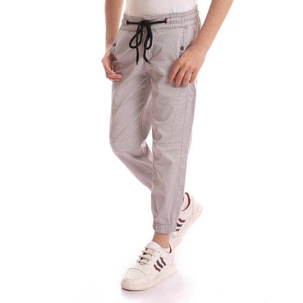Plain Light Grey Double Closure Gabardine Joggers