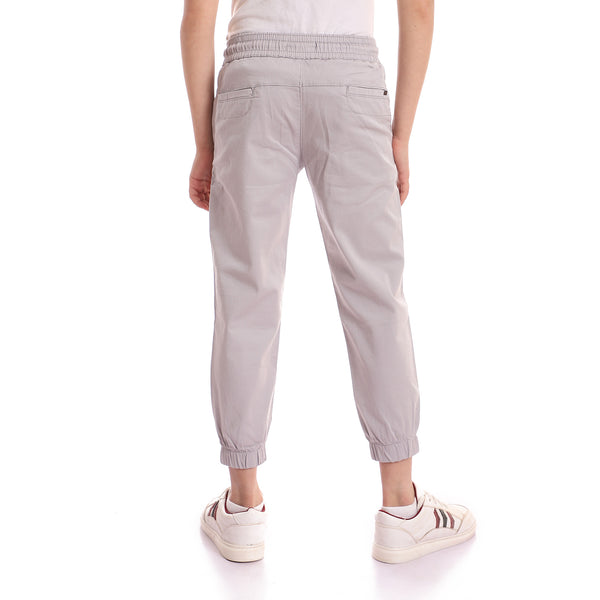 Plain Light Grey Double Closure Gabardine Joggers
