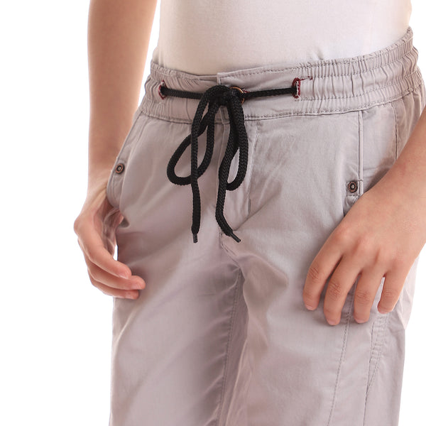 Plain Light Grey Double Closure Gabardine Joggers
