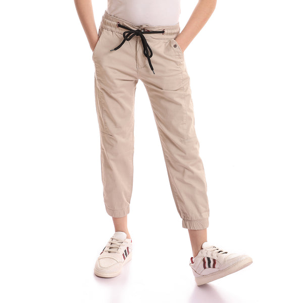 Adjustable Drawstring Plain Boy Joggers - Light Beige
