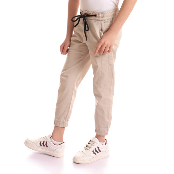 Adjustable Drawstring Plain Boy Joggers - Light Beige