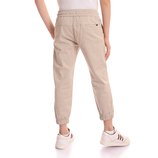 Adjustable Drawstring Plain Boy Joggers - Light Beige