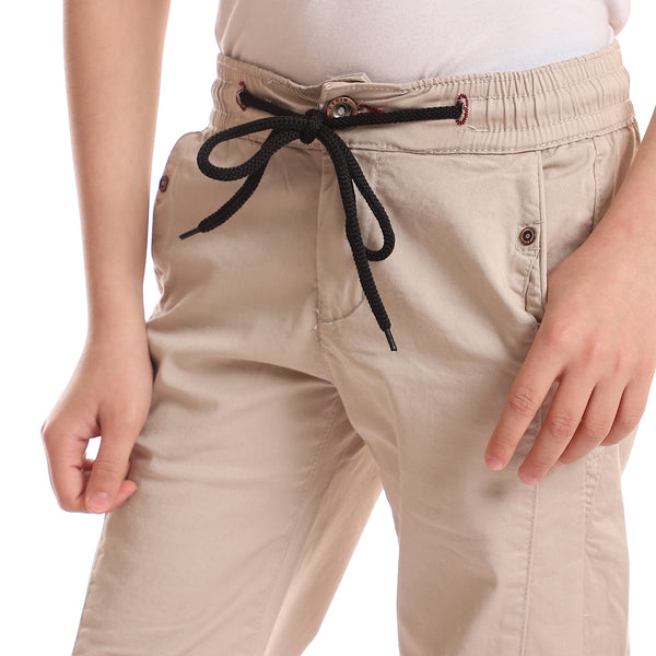 Adjustable Drawstring Plain Boy Joggers - Light Beige