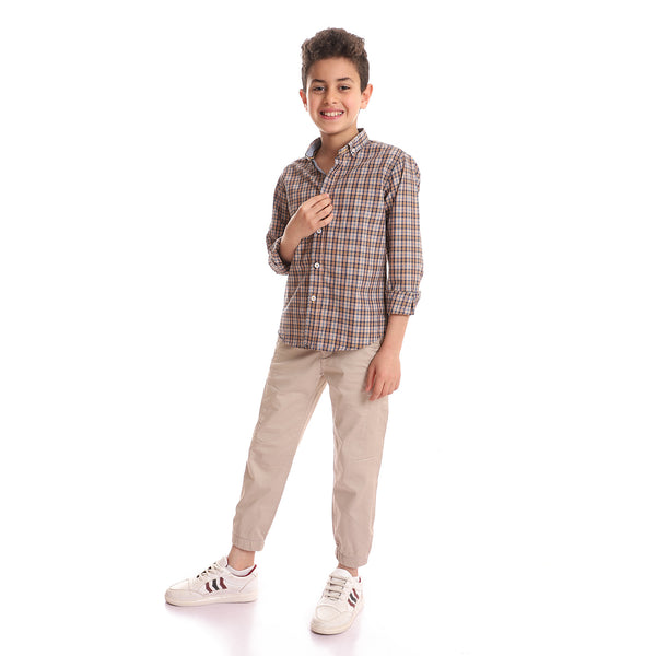 Adjustable Drawstring Plain Boy Joggers - Light Beige