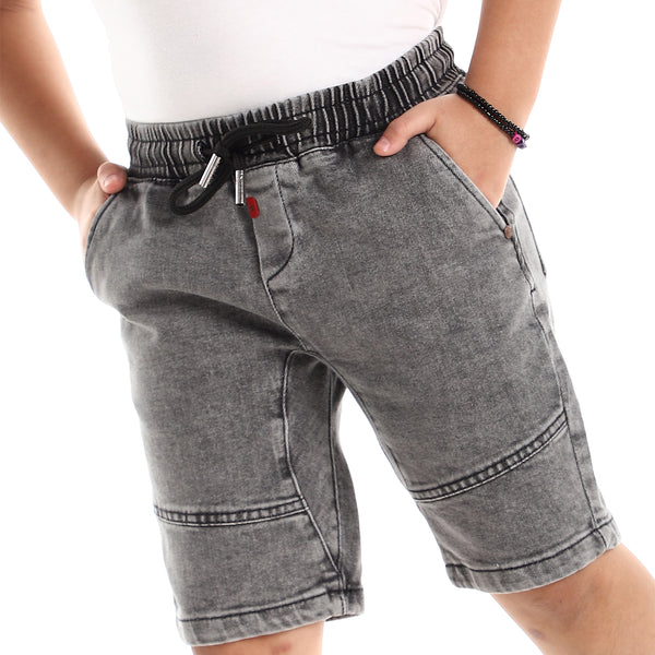Thigh Stitched Detail Washed Grey Denim Shorts