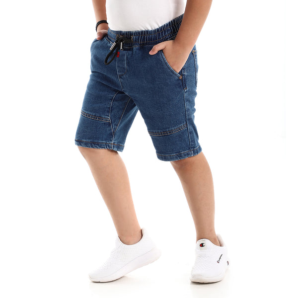 Surf Blue Thigh Stitched Detail Denim Shorts
